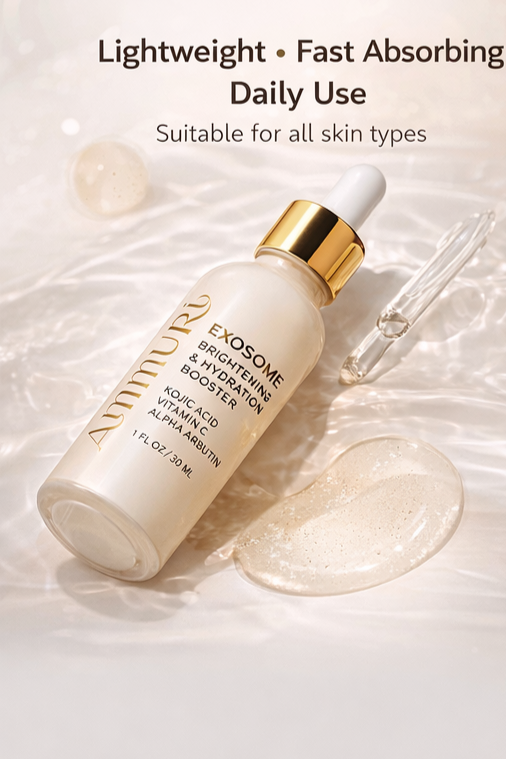 Ammuri Exosome Booster Serum – Brightening & Hydration Booster with Kojic Acid, Vitamin C & Alpha Arbutin | Fades Dark Spots, Evens Skin Tone & Boosts Radiance | For Face & Body – 30ml