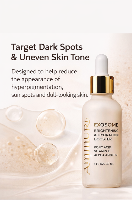 Ammuri Exosome Booster Serum – Brightening & Hydration Booster with Kojic Acid, Vitamin C & Alpha Arbutin | Fades Dark Spots, Evens Skin Tone & Boosts Radiance | For Face & Body – 30ml